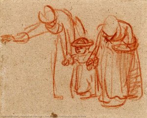 Two Women Teaching A Child To Walk — Rembrandt Van Rijn