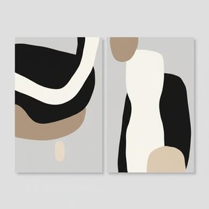 Monolithic Serenity: A Biomorphic Diptych of Fluid Charcoal and Ethereal Cream Forms