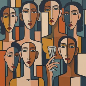 Eternal Mosaic Of Serene Faces In Earthy Tones And Geometric Harmony — Christian Noiret