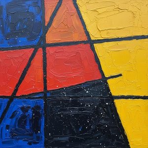 Fragmented Kineticism In Cobalt And Gold: A Monumental Study Of Geometric Tension — Christian Noiret