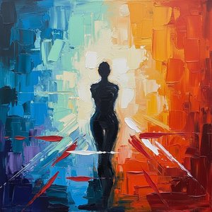 Eternal Radiance: A Monolithic Silhouette Amidst Prismatic Impasto And Celestial Light — Christian Noiret