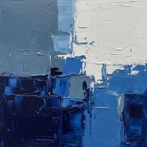 Fragmented Midnight: A Monumental Study in Impasto Blue and Somber Texture