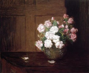 Roses In A Silver Bowl On A Mahogany Table — Julian Alden Weir