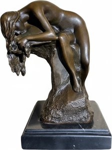 Seated Woman Bronze Sculpture – Classical Figure in Aged Patina