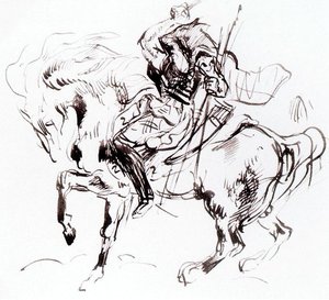 Atila; Jinete Esgrimiendo Un Arma → Atila; Cavaliere Che Sguinzaglia Una Spada — Eugène Delacroix