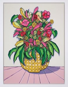Radiant Bloom In Ochre: A Singular Symphony Of Magenta And Verdant Grace — Adrien Cordier