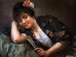 Flemish Girl Lying With Fan — José Villegas Cordero
