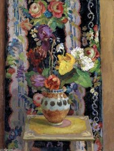 Flowers Against Chintz — Duncan Grant
