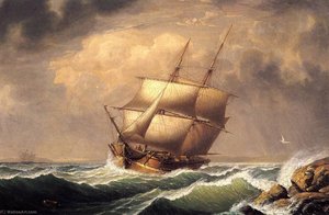 Merchant Brig Under Reefed Topsails — Fitz Henry Lane