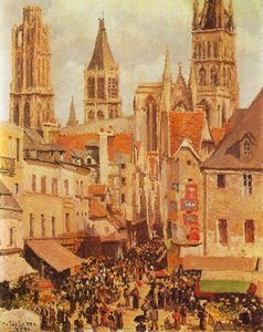 The Old Market And The Rue De L'epicerie In Rouen — Camille Pissarro