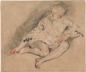 Giovane Donna Con Una Chemise. Verso: Varie Semplici Schizzi A Carboncino Rosso, Inclusi Uno Schizzo Di Piede — Jean-antoine Watteau
