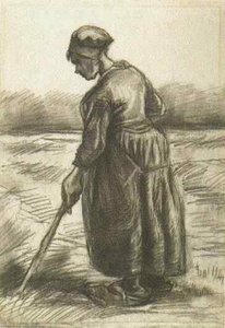 Peasant Woman, Working With A Long Stick — Vincent Willem Van Gogh, Post-impressionism