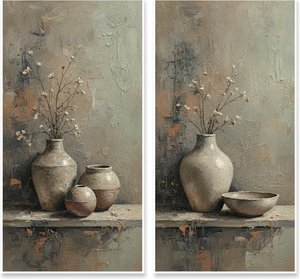 Weathered Ceramic Vessels And Desiccated Branches In Earth Tones — Laurent Roche
