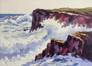 Ephemeral Surge Of Crimson Cliffs Amidst A Turbulent Cerulean Sea — Adrien Cordier