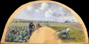 Fan Mount: The Cabbage Gatherers — Camille Pissarro