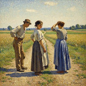 Sunlit Interlude In The Golden Meadow: A Neo-impressionist Study — Camille Caron, Neo-impressionism