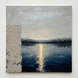 Monolithic Silence Over Indigo Tides With A Glimmer Of Pale Gold Light — Laurent Roche