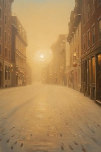 Ethereal Stillness In Amber Mist: A Luminist Study Of The Winter Dawn — Pierre Richard