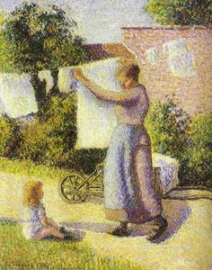 Woman Hanging Laundry — Camille Pissarro
