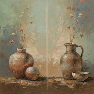Dried Botanicals And Earthy Ceramics In Heavy Impasto — Laurent Roche