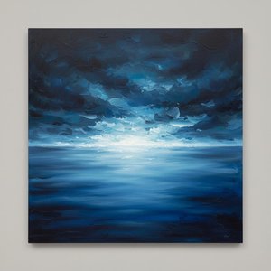 Celestial Turbulence Over A Luminous Horizon In Midnight Blue Impasto — Laurent Vionnet
