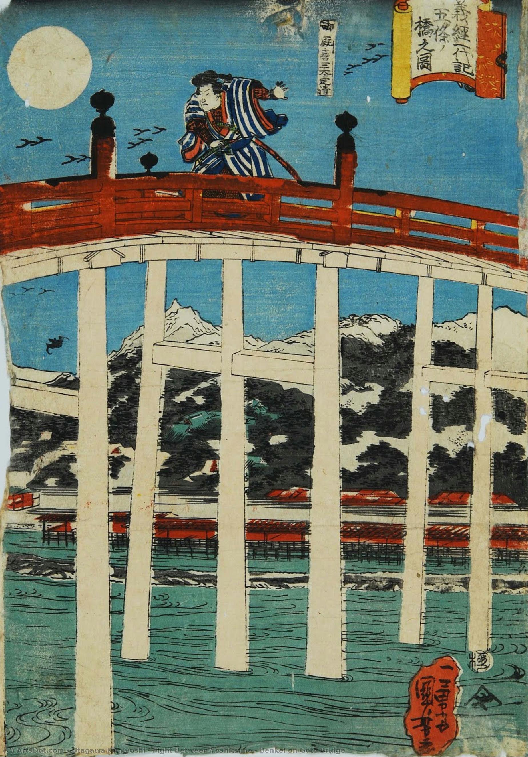 Lucha Entre Yoshitsune Y Benkei En El Puente Goto — Utagawa Kuniyoshi