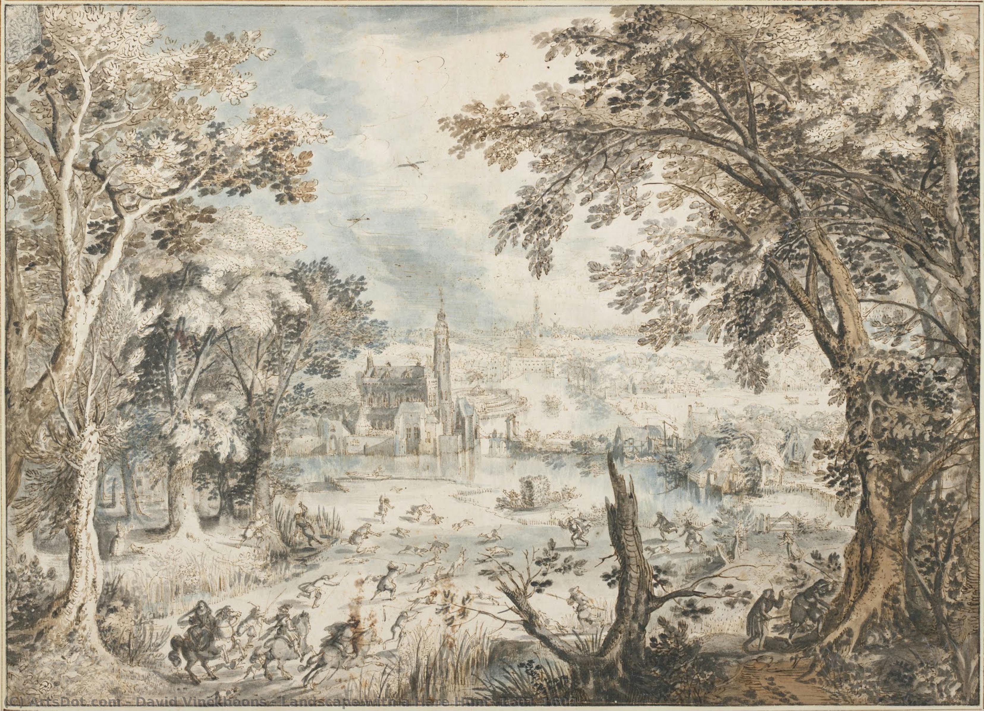 Landscape With A Hare Hunt, 1601-1602 — David Vinckboons