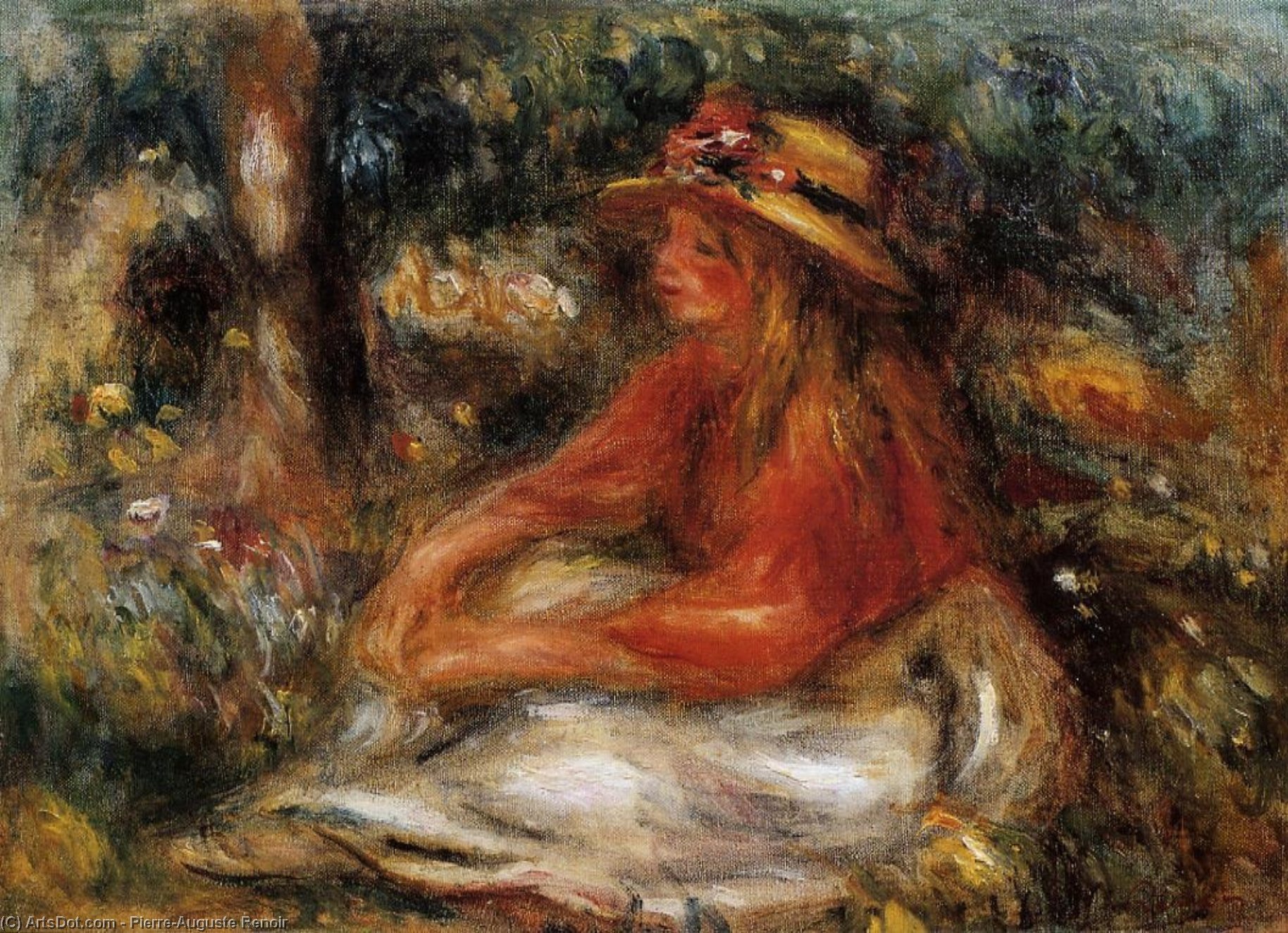 Giovane Donna Seduta Sull'erba — Pierre-auguste Renoir