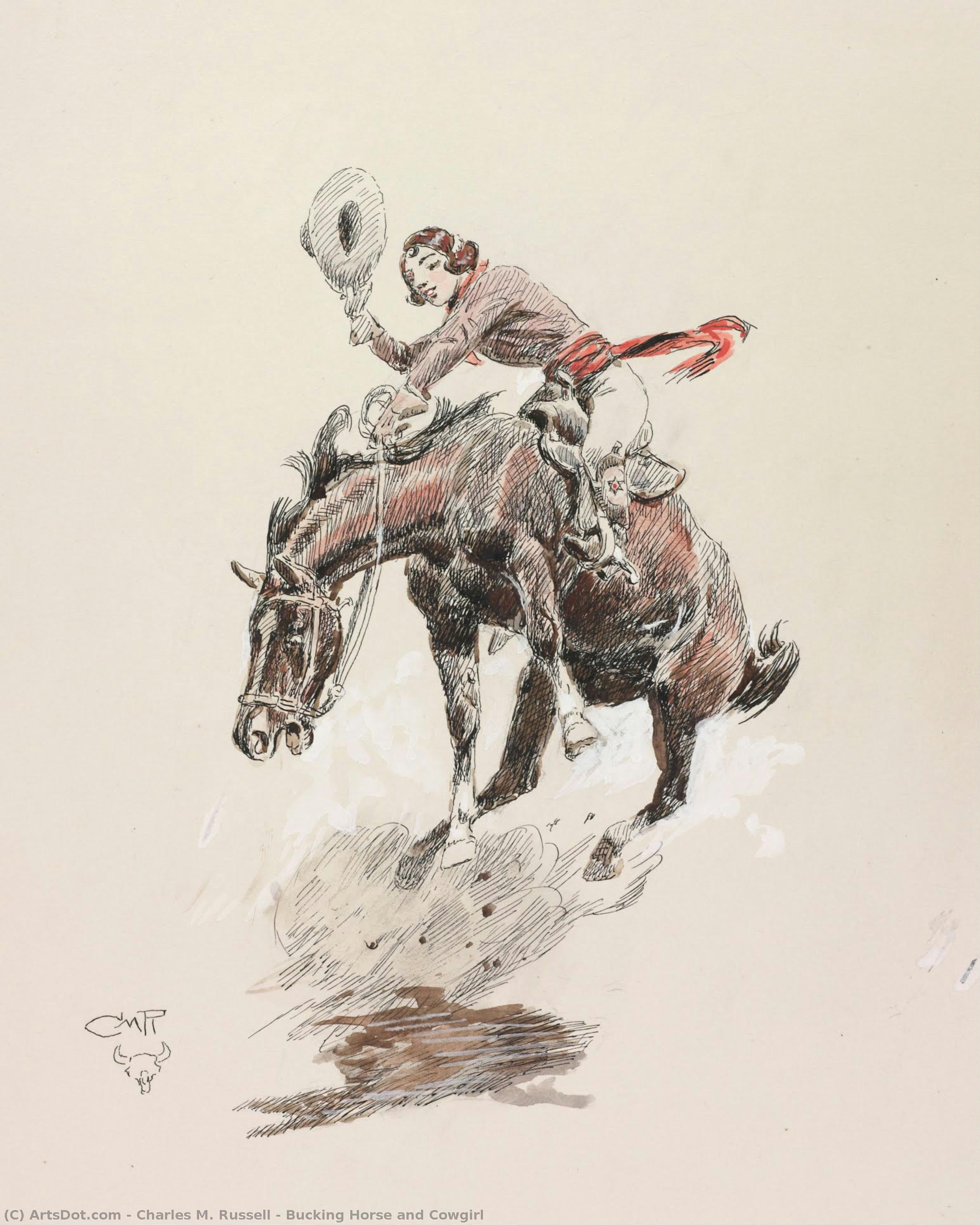 Cavallo Impennato E Cowgirl — Charles Marion Russell