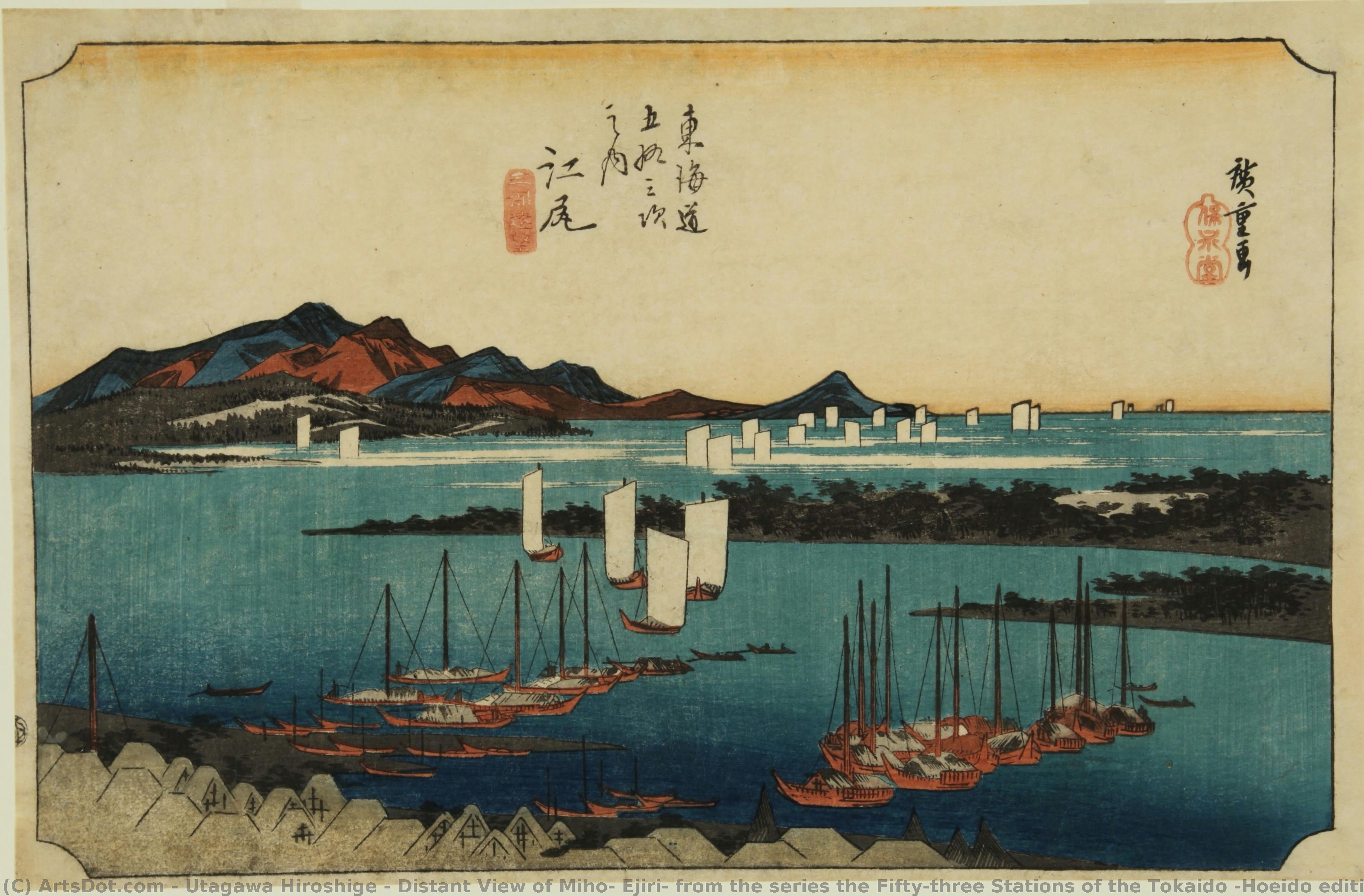 Veduta Distante Di Miho, Ejiri, Dalla Serie Le Cinquantatré Stazioni Del Tokaido (edizione Hoeido) — Utagawa Hiroshige