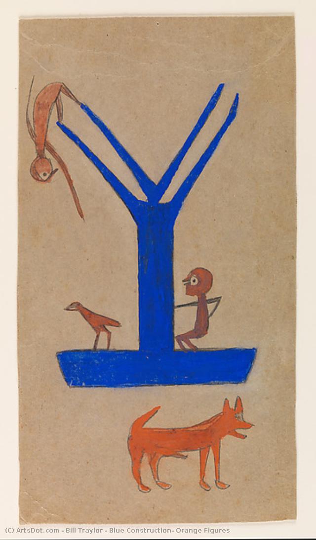 Blue Construction, Orange Figures — Bill Traylor