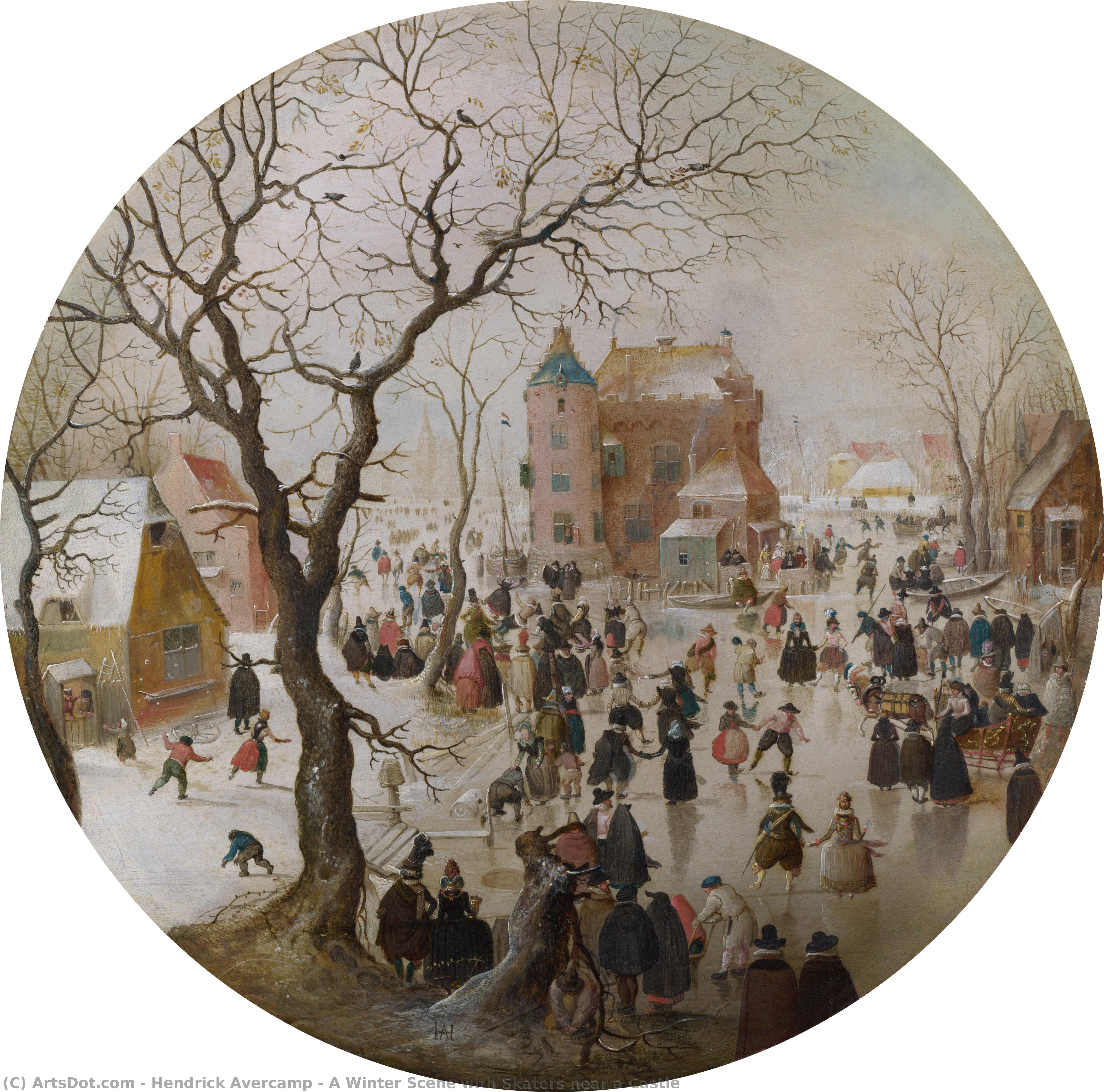 Eine Winterszene Mit Schlittschlägern Bei Einem Schloss — Hendrick Avercamp
