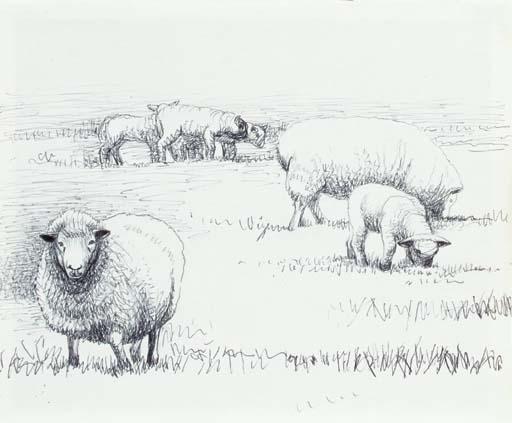 Sheep In Landscape — Henry Moore