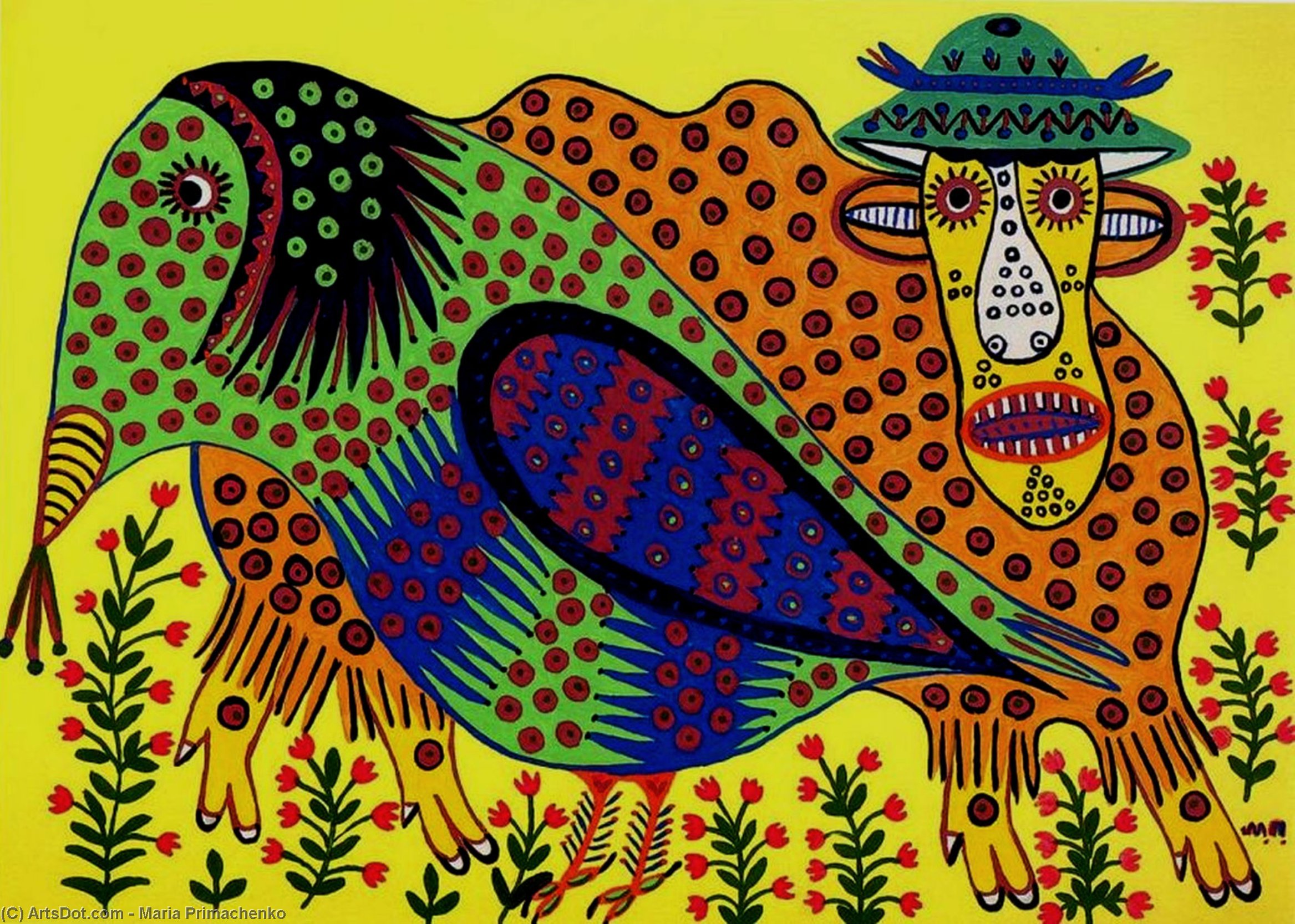 Wild Bull And Raven Are Friends — Maria Primachenko