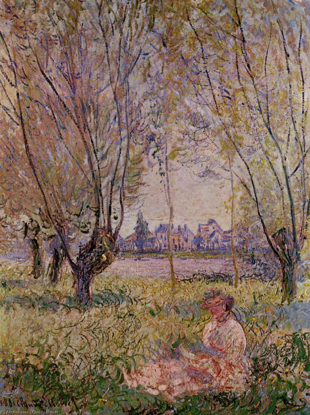 Žena Sjede Pod Vrbam — Claude Monet