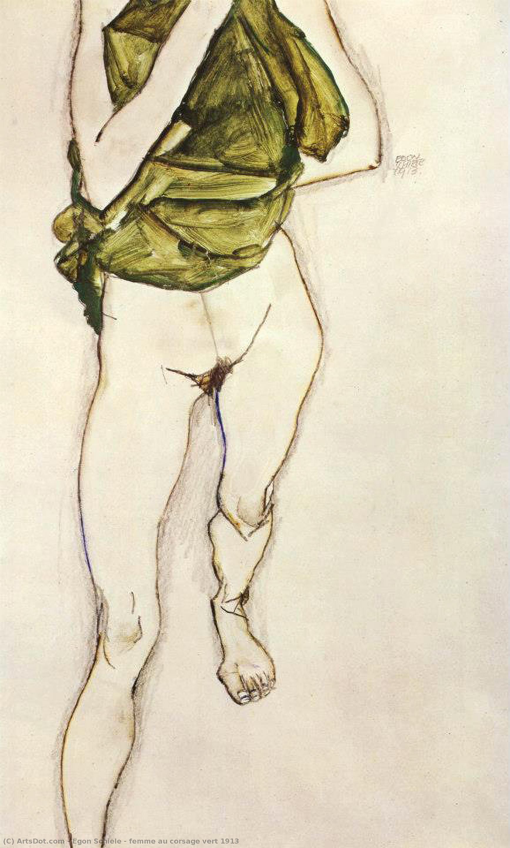 Mujer Con Vestido Verde — Egon Schiele