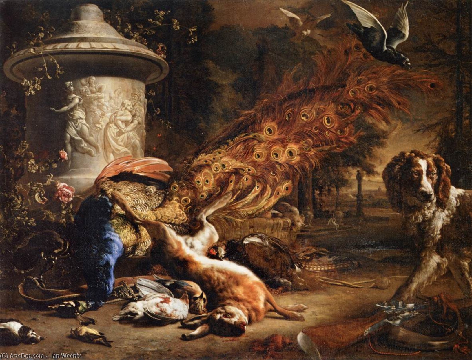 Natura Morta Con Un Pavone E Un Cane — Jan Weenix