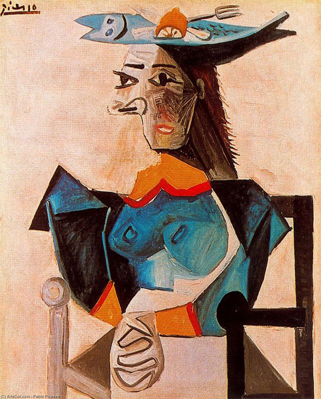 Mujer Sentada Con Pez — Pablo Picasso
