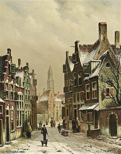 A Snowy Street Scene — Oene Romkes De Jongh