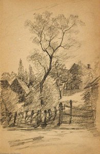 Landscape With Houses And Fence — Džonas Otis Adamsas