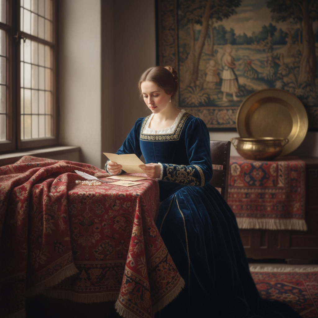 A photograph restyled as a Vermeer interior