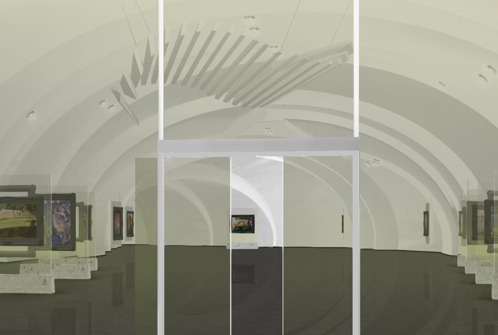 Uma planta baixa 3D de uma galeria privada